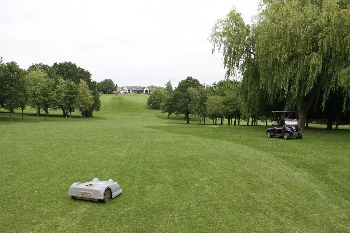 A robotic mower on the course at Leamington & County Golf Club